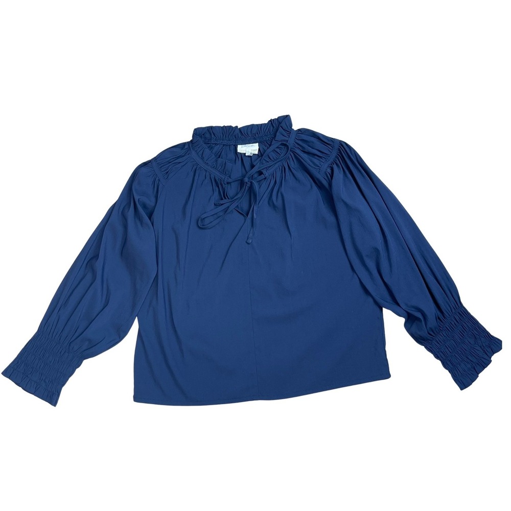 Pleat Girls Navy Blue Long Sleeve Ruffled Neck Tie Front Top Size 10